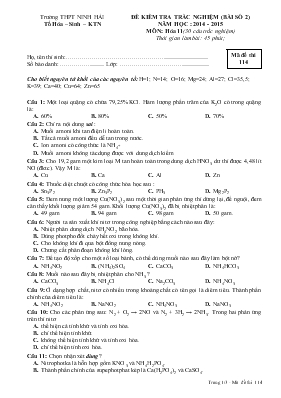 Đề 1 kiểm tra trắc nghiệm (bài số 2) năm học  2014 - 2015 môn hóa 11 (30 câu trắc nghiệm)